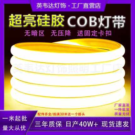 led灯带客厅暗槽吊顶白光室外户外防水220v软COB条无压降高压灯带