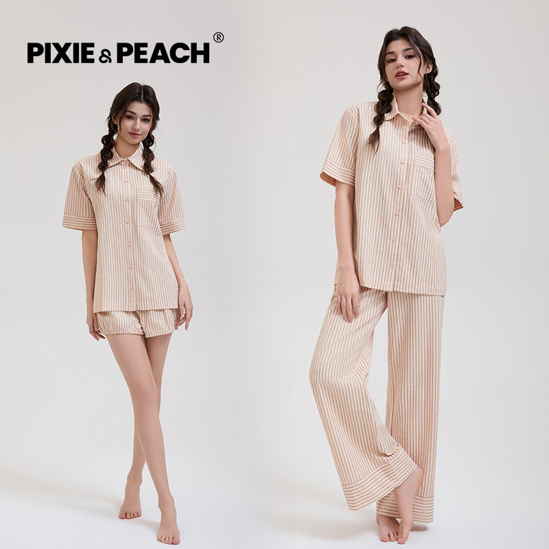 Pixie&Peach kiss chase春日条纹温柔粉休闲商务风优雅套装