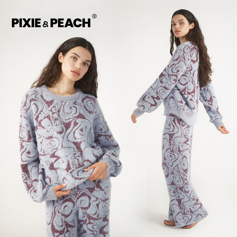 Pixie&Peach Hope蓝色秘境花园慵懒风提花休闲套装
