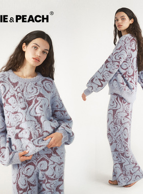 Pixie&Peach Hope蓝色秘境花园慵懒风提花休闲套装