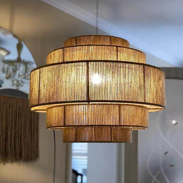 侘寂风麻绳吊灯客厅民宿饭店酒店大堂东南亚日式手工编织餐厅吊灯,家装灯饰光源,智能吊灯,淘宝优惠券,粉丝福利购,淘宝优惠卷