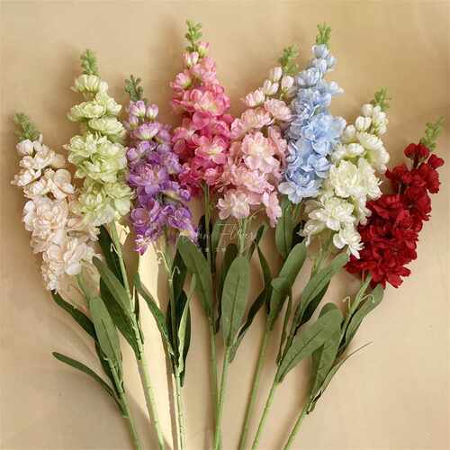 84cn中号紫罗兰 仿真花飞燕草线条挑高莫奈油画风紫兰粉红田园风