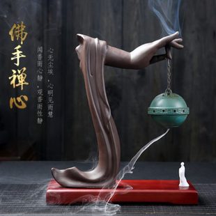 仿古佛手家用室内净化空气创意紫砂禅意香炉 悬挂香球倒流香炉中式
