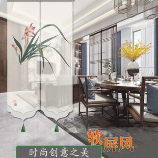 免打孔屏风软帘子升降隔断帘卷帘装 卷拉式 饰家用玄关茶室客厅餐厅