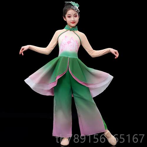 新款六一儿童古典舞演逸出服飘伞套舞荷花扇子舞装女秧歌服舞蹈童