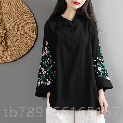 新款春改良太极女绣花棉麻太盘极服拳练功服刺绣斜襟扣晨练服上夏