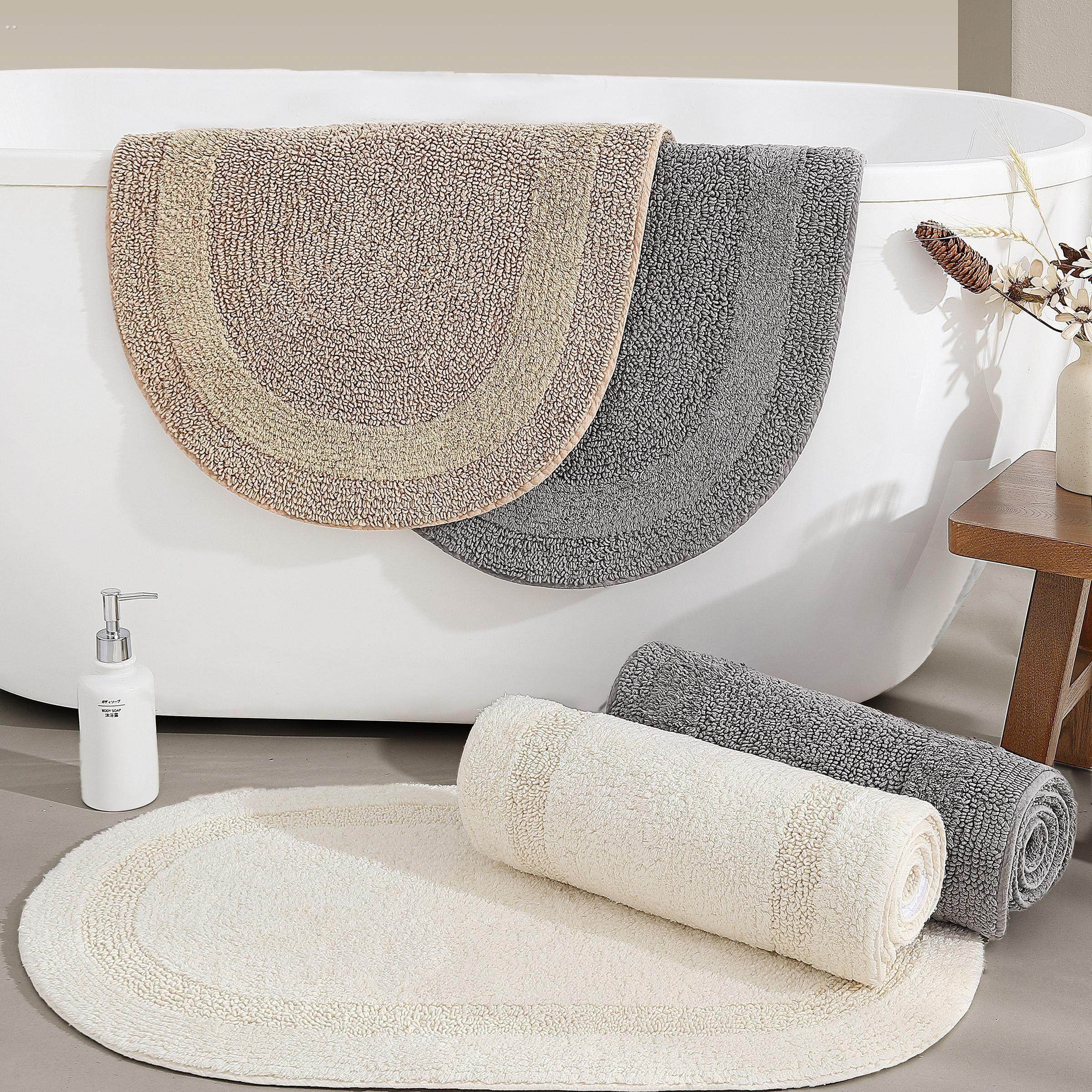 纯棉双面椭圆覆古浴室吸水地垫简约高级浴室门口防滑脚垫加厚地巾