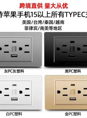 美标110V南美usbtypec充电面板16A美式墨西哥插座泰式