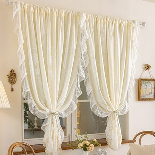 法式公主风蕾丝双层白色纱帘少女梦幻透光不透人门帘飘窗卧室窗帘