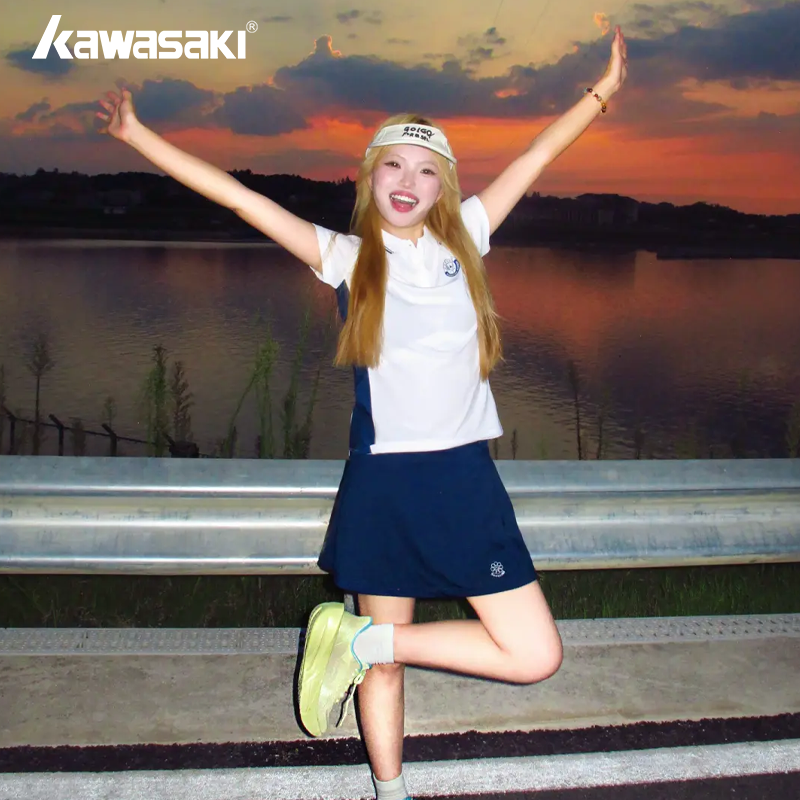 Kawasaki川崎羽毛球服复古学院风运动短袖防走光跑步速干网球裙