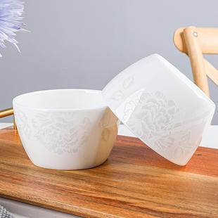 家用骨瓷吃饭碗方形碗陶瓷面碗汤碗酒店餐具套装 6个装 米饭碗粥碗