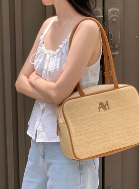 韩国alice martha女大容量编织托特包气质小众通勤包波士顿包