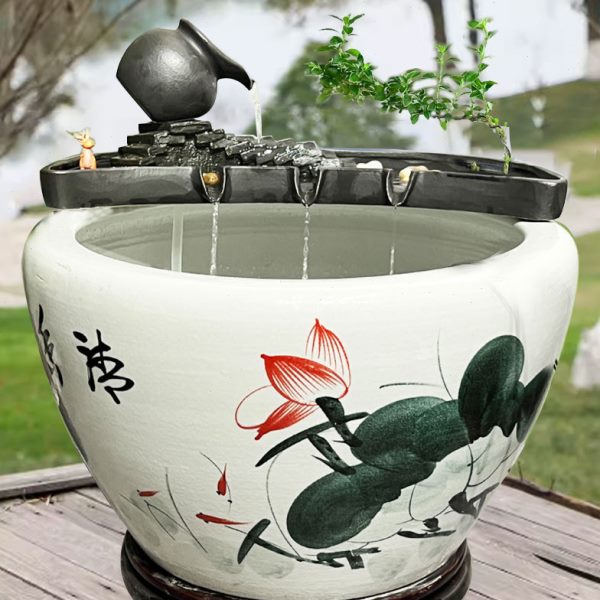 陶瓷流水摆件水循环古法养鱼庭院鱼池造景生态鱼缸过滤器搭配石槽