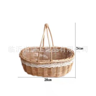 花艺插花柳编手提婚礼花童拍照小花篮藤编筐编织花盆竹篮草编篮子