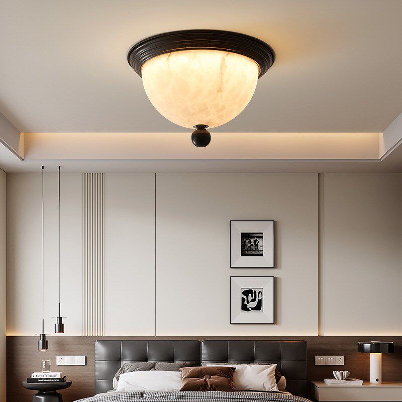 中古风简约圆形卧室吸顶灯美式复古仿云石宋试美学护眼餐厅书房灯