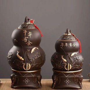 葫芦家用泡茶水缸大号粗陶瓷蓄水罐瓶壶 9升15升紫砂储水缸带龙头