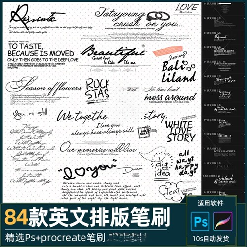 英文排版ps笔刷procreate笔刷文字优雅浪漫手写设计感装饰素材