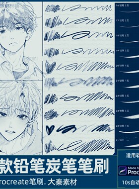 铅笔procreate笔刷手绘素描质感肌力勾线速写炭笔iPad书写素材