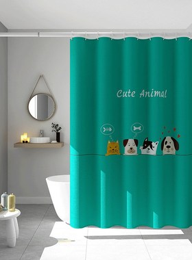 卫生间防水浴室浴帘涤纶灰色格子卧室窗帘厨房隔断帘厕所洗澡帘子