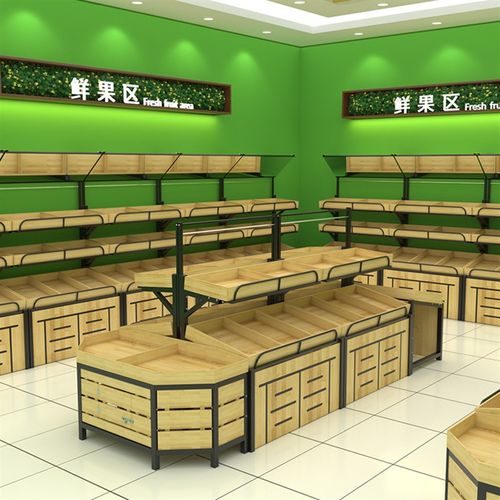 超市蔬菜水果货架 钢木生鲜多层单面陈列架 木质靠墙果蔬展示架