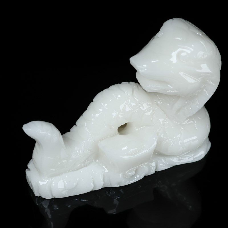 天然白玉石十二生肖n蛇摆件黄玉元宝蛇摆件家居客厅玄关招财装饰