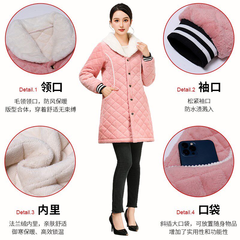 罩衣女新款冬季加绒加厚q毛领外穿夹棉保暖外套家居耐脏工作服围