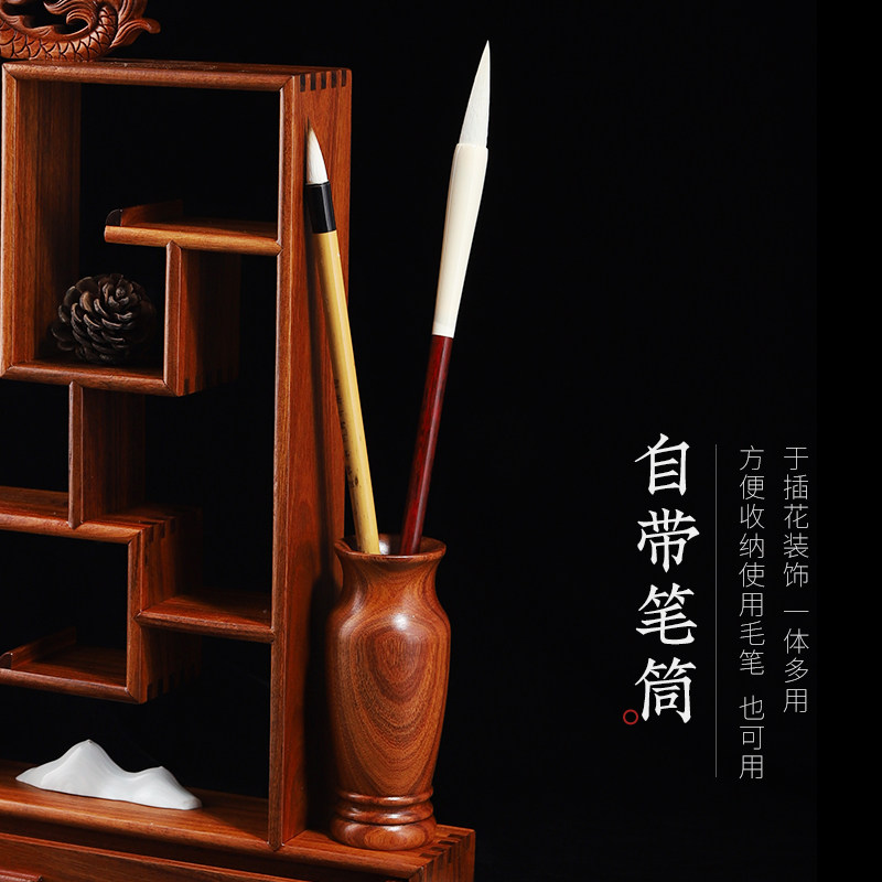 梅林笔庄祥龙笔挂红木龙头摆件文房四宝仿古展示x架博古架毛笔实