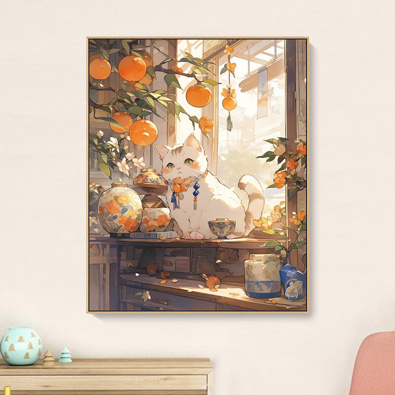 窗台猫咪diy数字油画2024新款手F工填充丙烯画手绘涂鸦填色油彩画