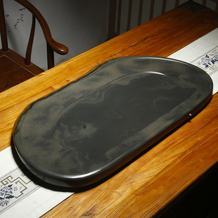 歙砚茶盘大型家用简约排水茶台天然原石砚台石头T茶海办公端砚石