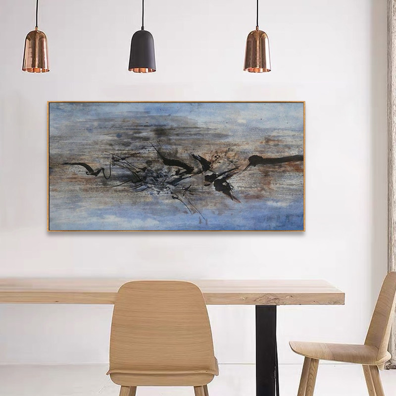 赵无极抽象油画 现代客厅装饰画沙发背景墙酒O店 卧室牀头横版挂