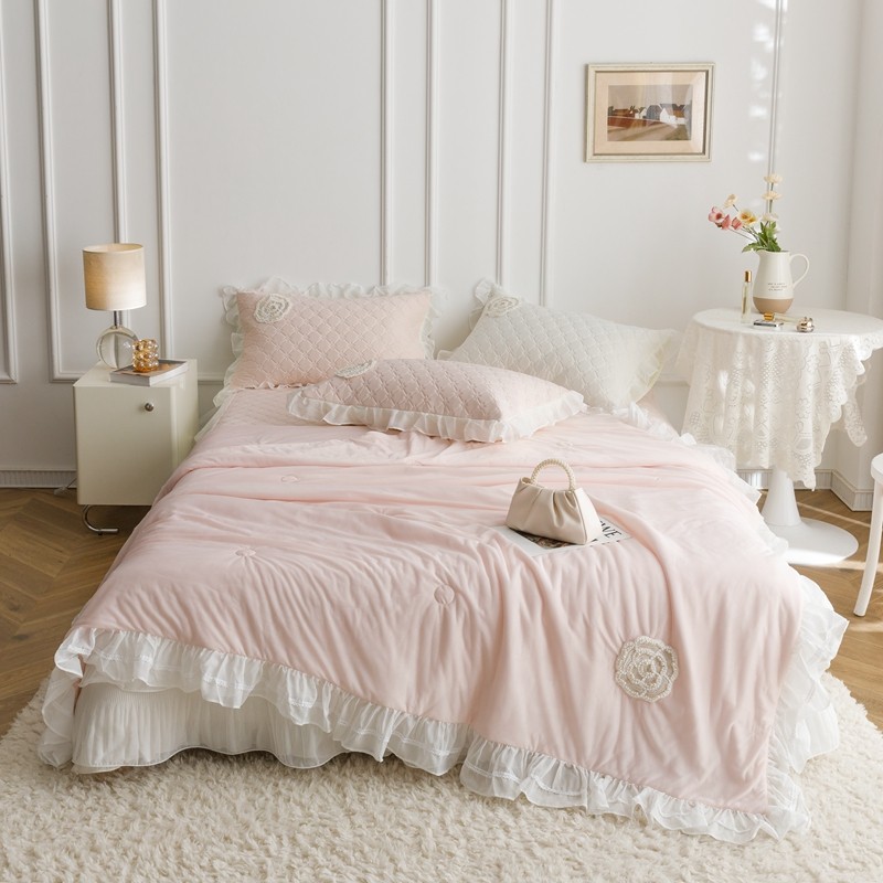 法式公主乳胶凉席夏被四s件套夏季可机洗折叠少女心冰丝凉席三件