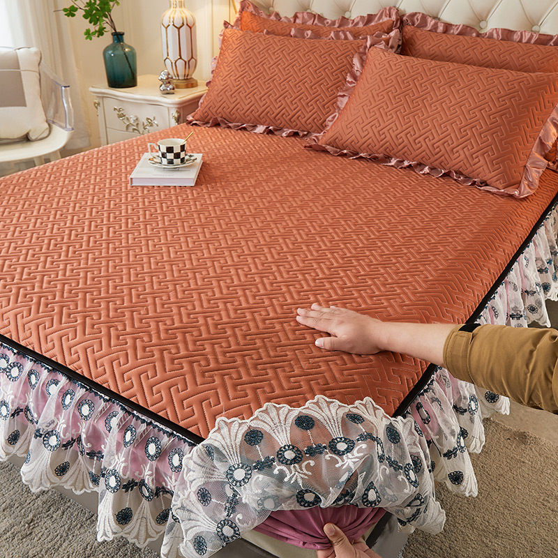 2023床e笠款乳胶凉席三件套水洗冰丝席床单公主风床套夏季空调软