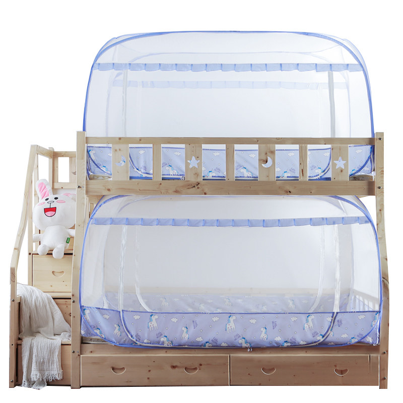 子母床上下铺蚊帐0.8米0.s9/1.0m1.2米1.5米床免安装拉链款三开门