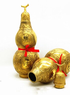 纯铜葫芦摆件开盖空心招财桌面五帝钱镇宅八卦客厅家居.工艺品挂