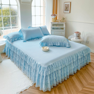 2024新款 床罩单双人床垫防Q滑防尘裙摆遮丑床 纯色公主蕾丝床裙式