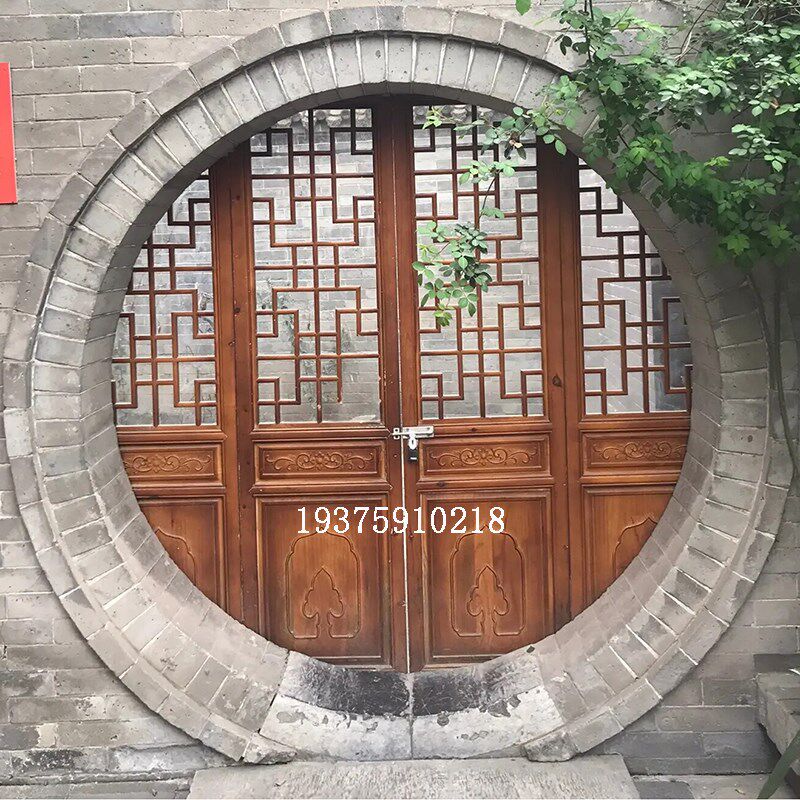 别墅月洞门庭院门苏式园林圆形拱门实木仿古木Q门徽派古建大门定