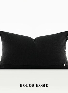 柏洛斯weave轻奢黑色棉麻编织绣E花高端样板房客厅沙发靠背腰枕垫