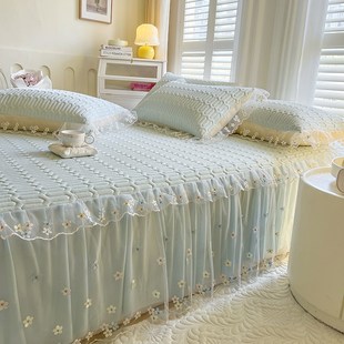 夏季 三件套公主风蕾F丝花边冰丝凉席空调软席凉 凉感乳胶席床裙款