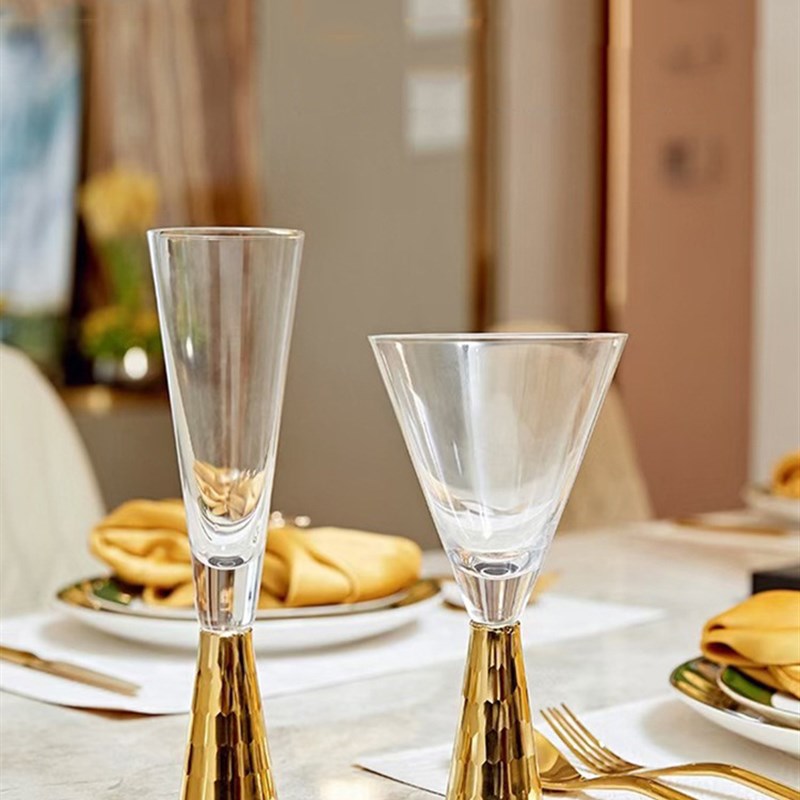 轻奢电镀金色玻璃高脚杯甜品杯子鸡尾酒杯香槟杯宴会样板房装饰杯