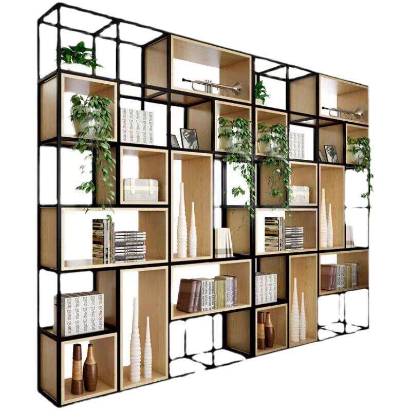 铁艺隔板置物架公室屏风现实木书架落地展示架工业风置物架