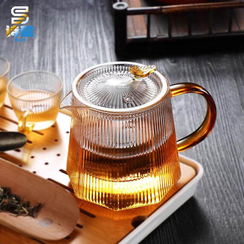 玻璃泡茶壶过滤耐高温家用茶水分离竖纹茶壶电陶炉煮茶花茶具套装