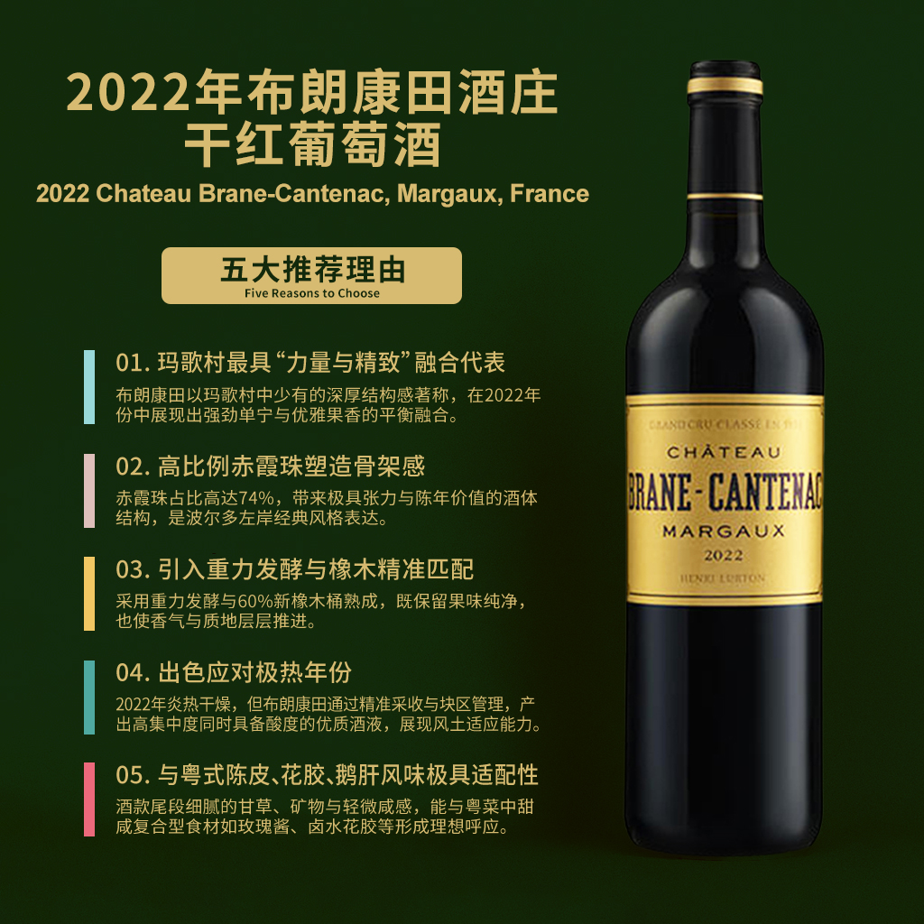 布朗康田庄园干红葡萄酒2022 Chateau Brane-Cantenac, Margaux,