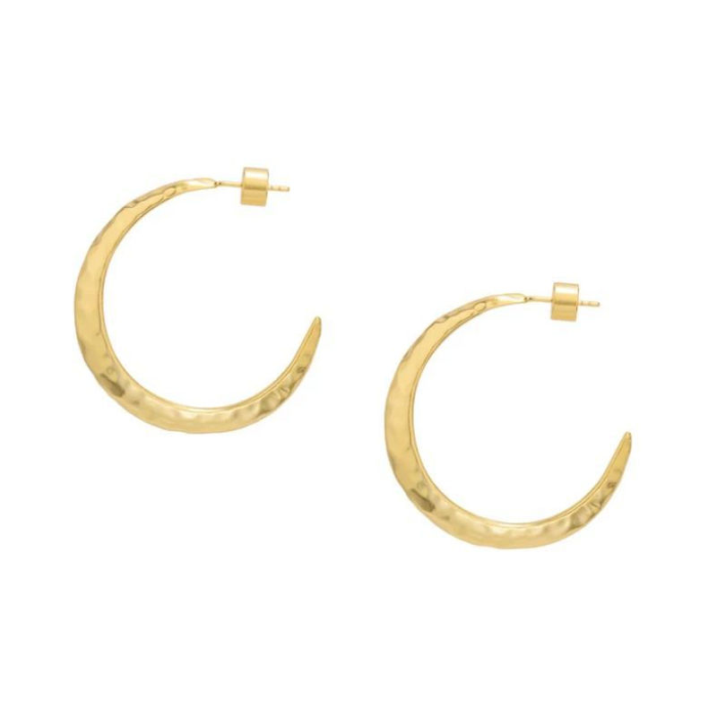 明星同款 金银色锤纹月亮耳圈 小众设计百搭气质耳环女