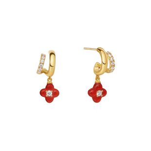 幸运符号鸿运四叶草耳圈红色耳钉耳饰新年礼物 新款