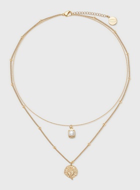 新款度假高级简约立体贝壳珍珠双层叠戴项链气质高级感锁骨链