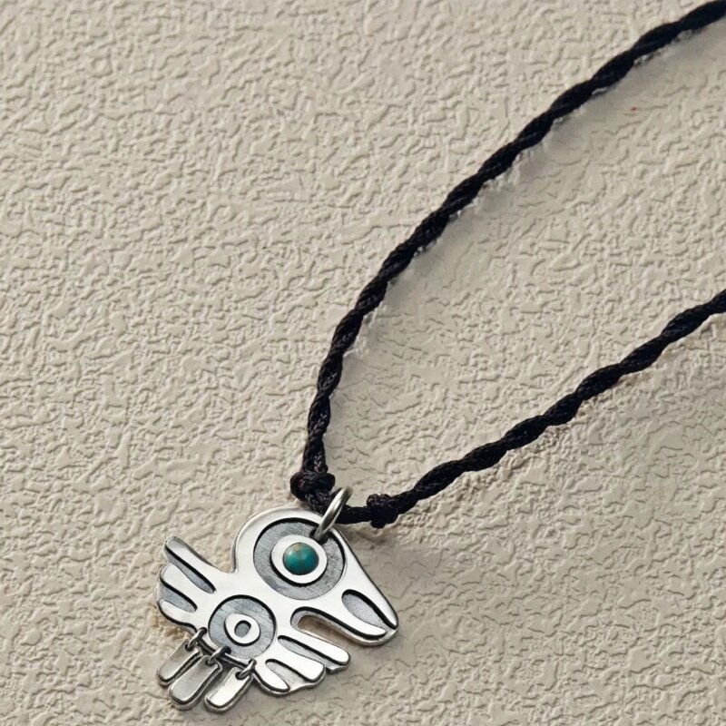 豆豆同款小鸟松石编绳项链蓝眼睛吊坠高级感毛衣链