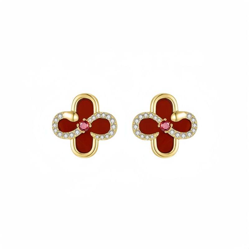 设计师款幸运小蛇四叶耳钉女红色耳环925银蛇年本命年耳饰,饰品/流行首饰/时尚饰品新,耳钉,淘宝优惠券,粉丝福利购,淘宝优惠卷