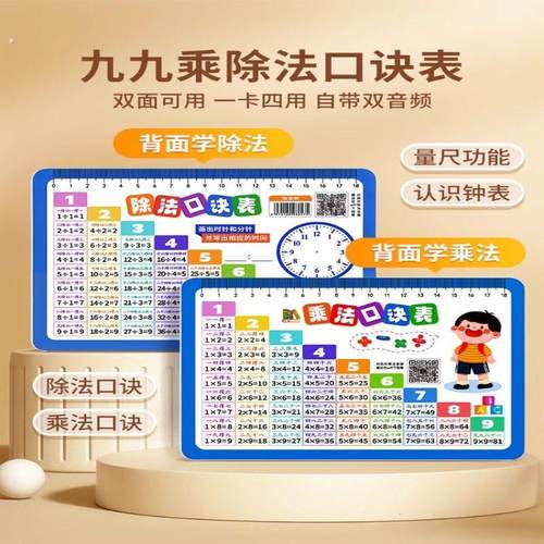 九九乘法口诀表小学数学公式大全99除法背诵神器一二年级数字卡片