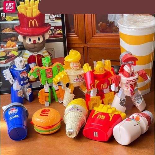 麦乐堡变形联盟机器人食物玩具汉堡薯条汽水套装彷真模型男孩儿童