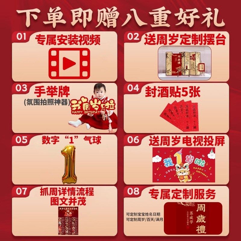 龙宝宝周岁礼生日布置场景氛围感抓周宴装饰用品全套装背景墙kt板,节庆用品/礼品,气球,淘宝优惠券,粉丝福利购,淘宝优惠卷